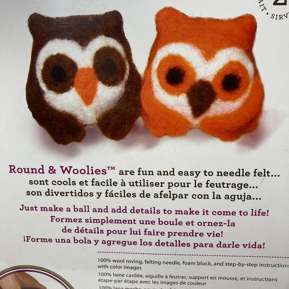 Dimensions Needle Felting Kit Round & Woolies Owls Craft Felt Kit 100% Wool - Picture 2 of 13